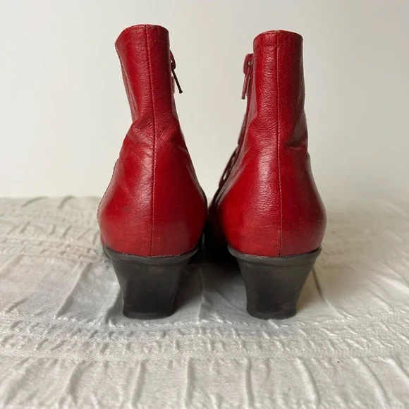 Miz Mooz Red Leather Lace Kitten Heel Boots - Picture 5 of 11